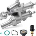 Aluminium Engine Coolant Thermostat Housing Compatible with Chrysler Dodge Jeep Vehicle 200 08-10, Sebring 08-14 & Avenger 09-17, Journey & Compass 07-17 Patriot 07-20 Replaces# 68003582AB, 902-319