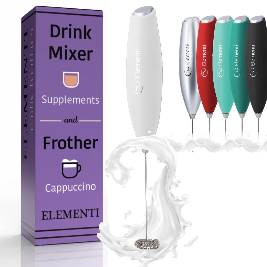 Elementi Milk Frother Wand - Powerful Hand Frother for Coffee - Handheld Electric Whisk, Milk Foamer, Mini Whisk & Coffee Blender for Frappe, Lattes, and Matcha (White)