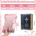 Honoson Quilted Bow Bible Sleeve Cover Case Padded Protector Washable Bible Bag Pouch Christian Gift for Women Girls Book Lover Gifts(Pink Gingham)