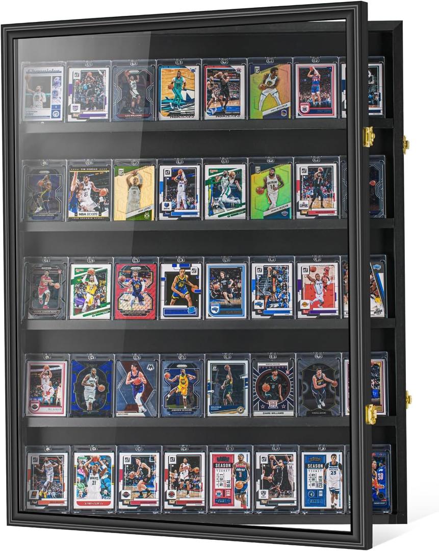 40 Graded Sport Card Display Case XL Baseball Card Display Case Wooden Wall Cabinet for Basketball Football Hockey Trading Cards Display Collectibles Souvenirs