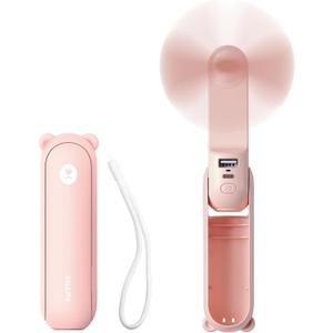 JISULIFE Handheld Mini Fan, 3 IN 1 USB Rechargeable Portable Fan [12-19 Working Hours] with Power Bank, Flashlight, Pocket Design for Travel/Summer/Concerts/Lash, Gifts for Women (Pink)