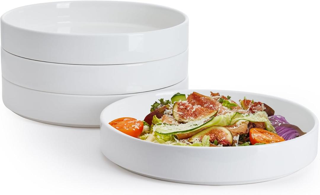 Sweese Large Pasta Bowls, 32 Ounce Salad Bowls Set of 4, Stackable Serving Bowls for Dinner, Salad, Dessert - Microwave Dishwasher Safe - White