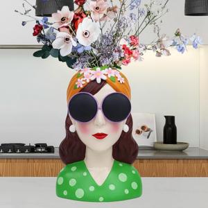 Artistic Girl Resin Flower Vase for Home Decor  Vibrant Tulip/Rose Vase,Hand-Painted Multi-Use Tabletop Decor for Fresh/Dry Flowers and Plants, Living Room & Bedroom (Green)