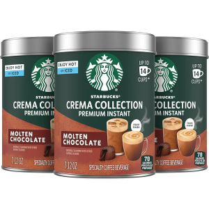 Starbucks Crema Collection Premium Instant Molten Chocolate Flavored Instant Coffee, 100% Arabica Beans, 3 Tins (7.12 Oz Each) 1.34 lb. EXP. 05/19/26