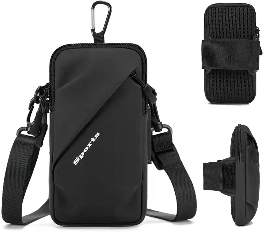 Phone Holder Arm Bands, Small Crossbody Shoulder Holsters Bag with Arm Band, Fits iPhone and All Cell Phones, Use for Running, Walking, Hiking & Biking (Plus Size, Black)