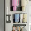 Magnetic Cup Holder for Fridge (4-Piece Set)  Compatible with Stanley Quencher H2.0 & Yeti 2040oz  Heavy Duty 18LB Anti-Slip Magnetic Organizer with Straw Holder & Hook Rack for Kitchen, Garage