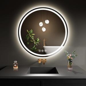 LED Bathroom Mirror 26 Inch Round Bathroom Mirror with Lights, Circle Wall Mirror with 3 Colors Brightness, Anti-Fog for Bathroom Vanity, Entryway Living Room