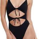 Womens Black Double Cut Out One-Piece Elegant Swimsuit with U Back and Removable Soft Cups Swim Essential (Medium, Black)