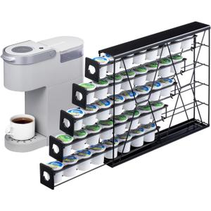 FlagShip 5-Tier Corner Coffee Pod Organizer for K Cup - 40 Capsules Metal Storage, Space-Saving Kitchen Countertop Rack Wall Mountable, Black