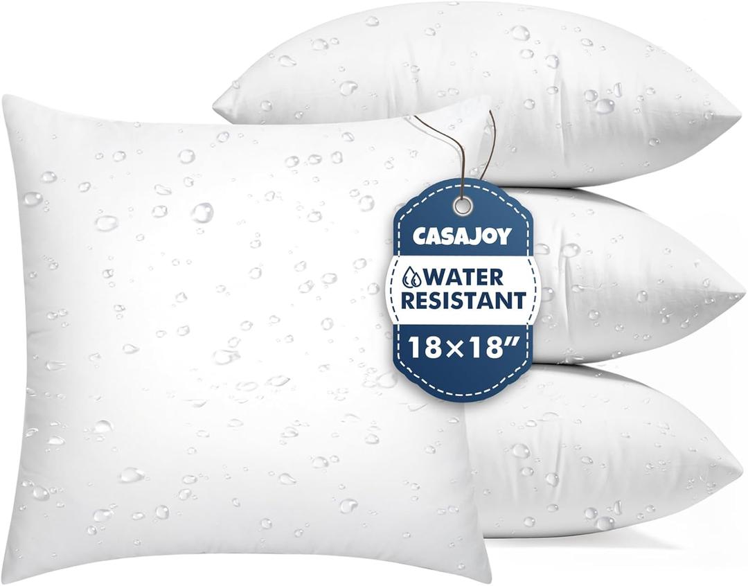 Pack of 4 18x18 Outdoor Pillow Inserts, Water Resistant Throw Pillow Inserts, Cushion Inner Pads for Patio, Furniture, Sofa, Bed, Living Room, Garden Decorative Waterproof Pillow Inserts