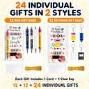 24 Back to School Gifts Bulk, 12 Pens & 12 Keychains with Cards