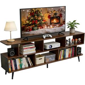 Lightdot 65 Inch TV Stand, up to 75 Inch TVs, Large Storage for Collection with 8 Open Shelves, Sturdy Media Console Table for Living Room/Entrance/Kitchen/Sofa Cabinet, Easy Assembly, Amber