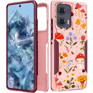 2 x for Moto Edge 2024 Case Women - Cute Girls Phone Cover Kawaii Girly Aesthetic Unique Design Mushroom Heavy Duty Protective Shockproof Military Grade for Motorola Moto Edge 2024 Cases