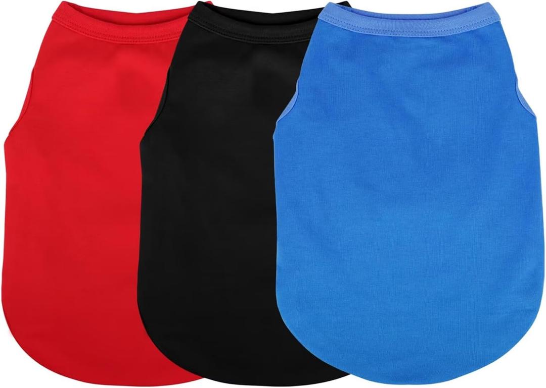 3 x Paiaite 3 Pieces Plain Dog Shirt Sleeveless Puppy Cotton Dog Shirts Breathable Pet Apparel Tank Top Colorful Puppy Sweatshirt Clothes for Small Medium Dogs Red Black and Blue L