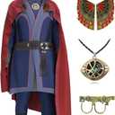 CICOCI Kids Strange Costume Cosplay Dr Cape Jumpsuit Ring Props with Magic Power Necklace(size 130) (L for height 47-51", Blue)