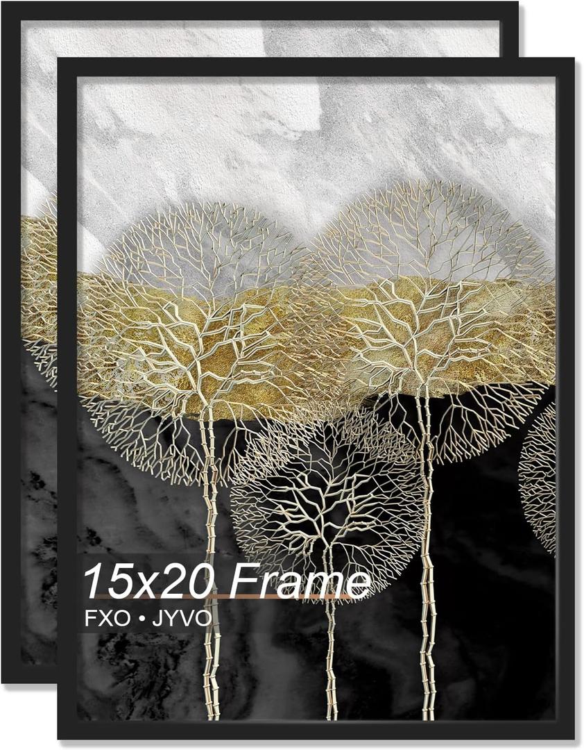15x20 Picture Frame Set of 2 for Photo Poster Horizontally/Vertically | Black Light Weight and High Transparent 15 x 20 Frame for 15by20 Pciture Wall Mount(2 Packs|Black|15x20)