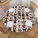 Cute Dogs Print Tablecloth with Elastic Edge, Round Table Cover Washable Reusable Table Cloths for Kitchen Dining Party, Small (Fits 40-44 in)