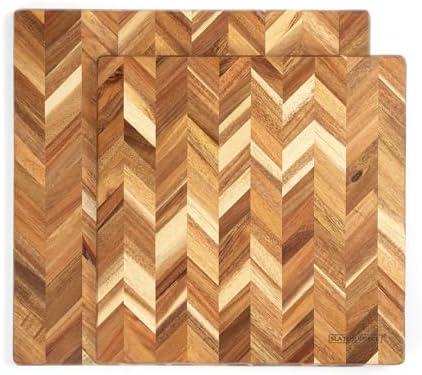 SLATE & ROYCE Herringbone Acacia Wood Cutting Board Set (2-Piece) – Premium Large & Small Charcuterie Boards, Wooden boards for Kitchen Prep & Serving, Perfect Wedding or Housewarming Gift