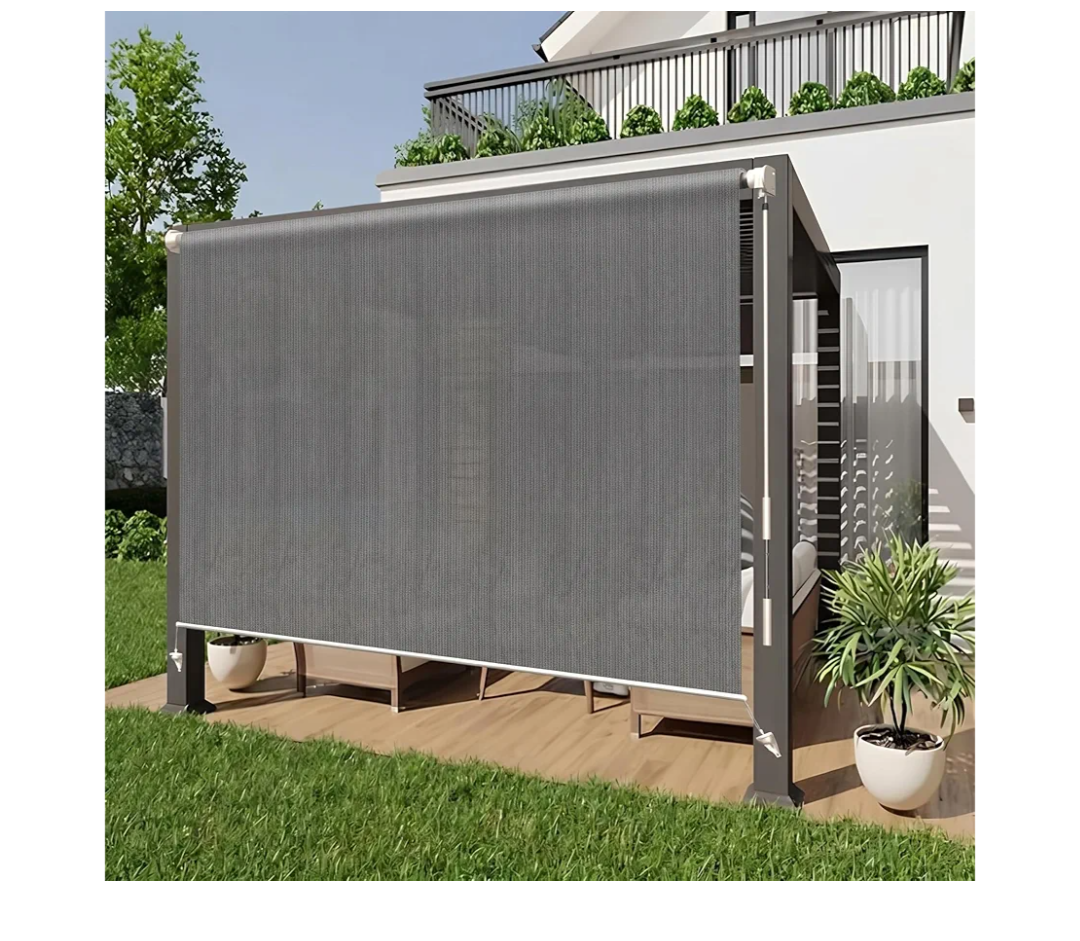HENG FENG Outdoor Roller Shade for Patio 8'(W) x6'(H) Shades Roll up Outdoor Blinds Cordless Privacy Screen for Porch Pergola Balcony,Dark Grey