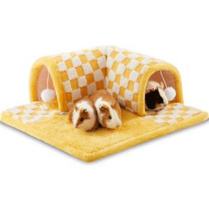 Guinea Pig Hideout Tunnel House Large, Removable Cozy Guinea Pig Hides and Tubes Fleece for Cage Corner Rat Toy, Soft Small Animal Tunnel for Rats Chinchillas Ferrets (Yellow)