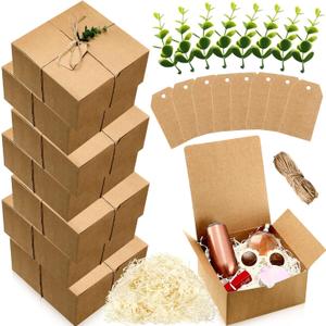 Crtiin 8 Pack Gift Boxes Set 8 x 8 x 4 Inch Kraft Paper Bridesmaid Proposal Gifts Box with Lids for Presents Wedding Bridal Valentine's Day Easter Mother's Day Birthday Gift Packaging Party Favors