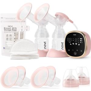 NCVI Double Electric Breast Pump 8782, Portable Anti-Backflow, with 4 Size Flanges, 4 Modes & 9 Levels, LED Display, 10 Breastmilk Storage Bags, Ultra-Quiet and Pain Free Breast Pumps (Pink-2200mah)