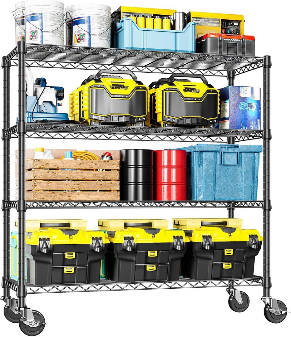 4-Tier Adjustable Heavy Duty Metal Storage Shelving Unit, Wide Utility Rack Organizer for Garage, Kitchen, Office, Basement, Warehouse (Black, 15.7" D x 33.5" W x 70.5" H), 4 Tier, 17.7" D x 47.2" W x 59.1" H