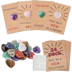 Valentines Crystals Card ,24 Pack Valentines Cards with Heart-Shape Gems - Valentine Crystals Rock Gift Exchange for Boys Girls ,Class Classroom School Party FavorCrystal model