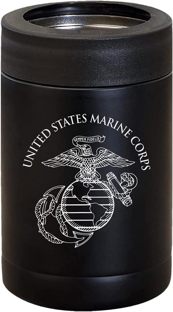 USMC Can Cooler - Insulated Stainless Steel Marine Corps Bottle Cooler - Insulated Marine Corps Drink Cooler | USMC 12oz Can Cooler