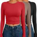 AUTOMET 3 Pack Womens Long Sleeve Shirts Y2K Going Out Crop Tops Cute Basic Slim Fitted Fall Fashion Outfits 2026 Clothes, X-Small, Redcoffegreyblack