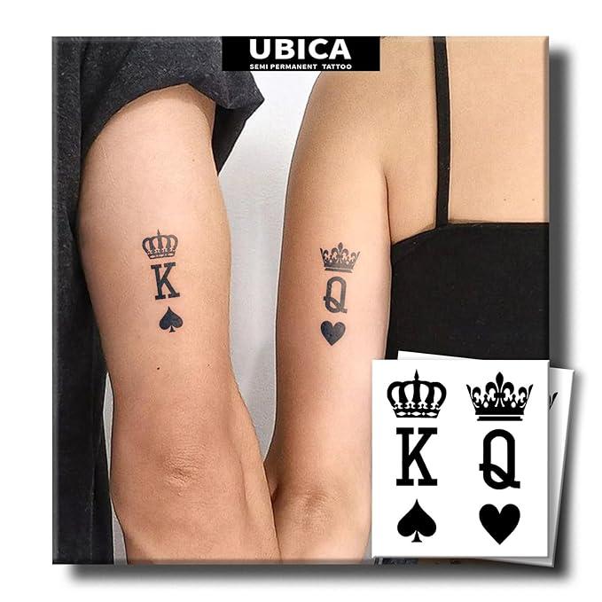 UBICA Semi Permanent Tattoo, King & Queen Crown Letter Minimalist Matching Temporary Tattoos for Couples, 2 Sheets Small, Lasts 1–2 Weeks, Waterproof & NonReflective