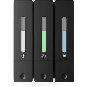 Shampoo and Conditioner Dispenser - Wall-Mounted 3-Chamber Shower Soap Dispenser, No-Drill, 1200ML Capacity, for Bathroom & Hotel (Black-3-Pack)