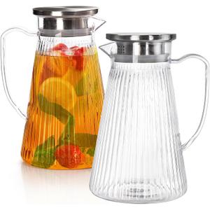 2 Pack Plastic Pitcher with Lid, 50 Oz Clear Water Pitchers, Unbreakable Tea Pitcher with Handle, BPA-Free Fridge Water Jug Container for Lemonade Juice Milk Tea Hot Cold Drinks, Easy to Clean