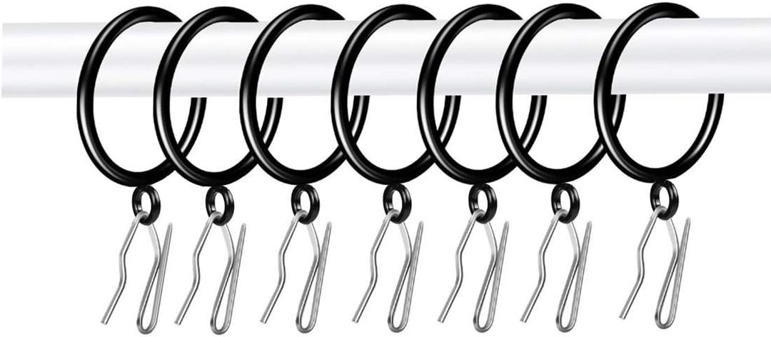 28pcs 1.5-Inch Drapery Rings Black Curtain Rings with Eyelet for Curtain Rod (Pin-on Hooks Included)