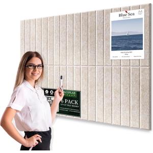 Large Cork Bulletin Board for Wall 36"x24", 6 Pack Felt Slat Wall Panel Tiles with 50 Pushpins, 30 Safe Removable Adhesive Tabs, Decorative Pin Board Tack Board for Office Home School (Beige, 36"x24")