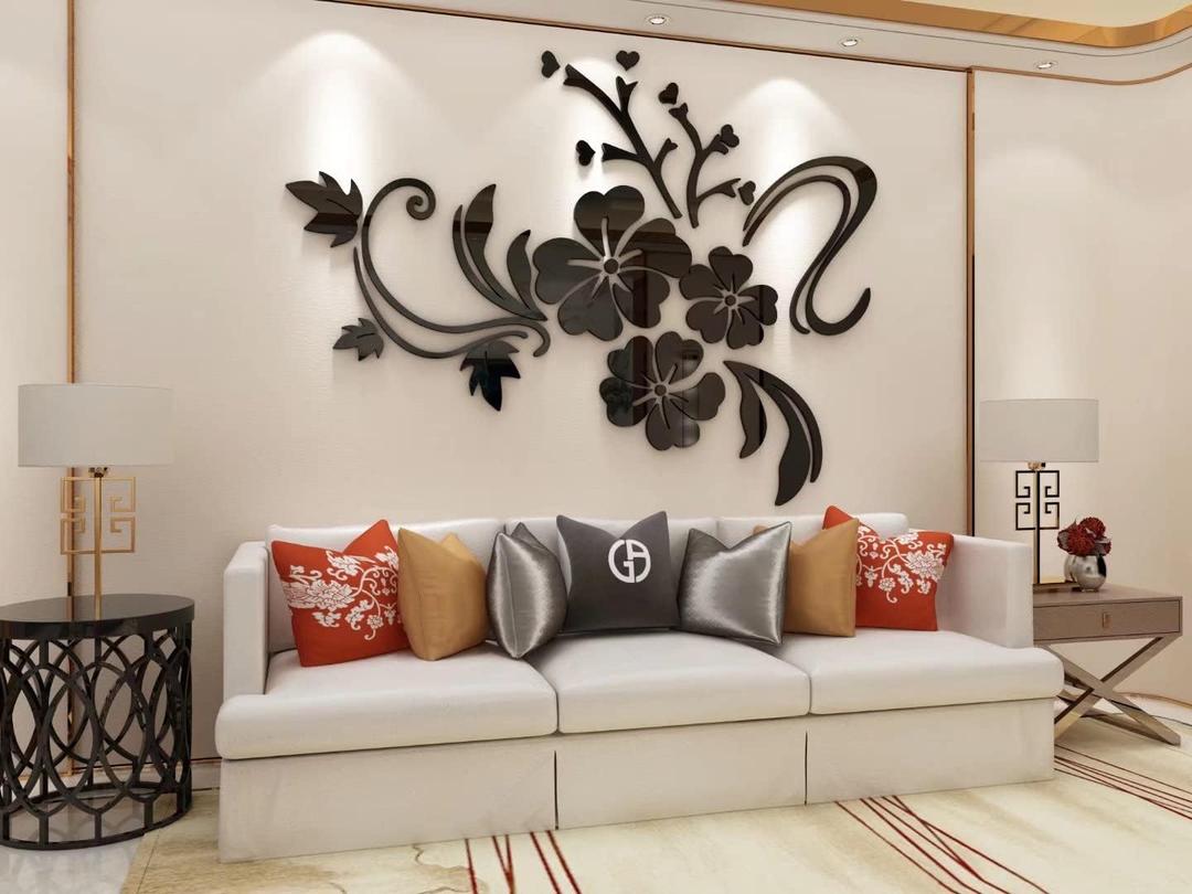 Wall Stickers 3D Flower Pattern - Family Wall Decals Living Room Wall Decor Sticker for Walls Decor Living Room Home Decorations Room Decor for Office Sofa Bedroom Decals (Black S:90cm * 120cm) (S:35*47 inch)