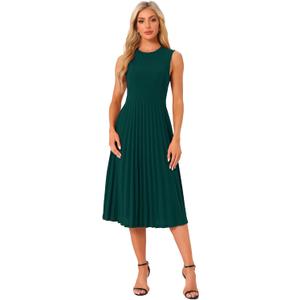 Allegra K Women's Sleeveless Pleated Dress Ruffle Hem Crew Neck Tank Knitted Elegant Midi Dresses (Green, S)