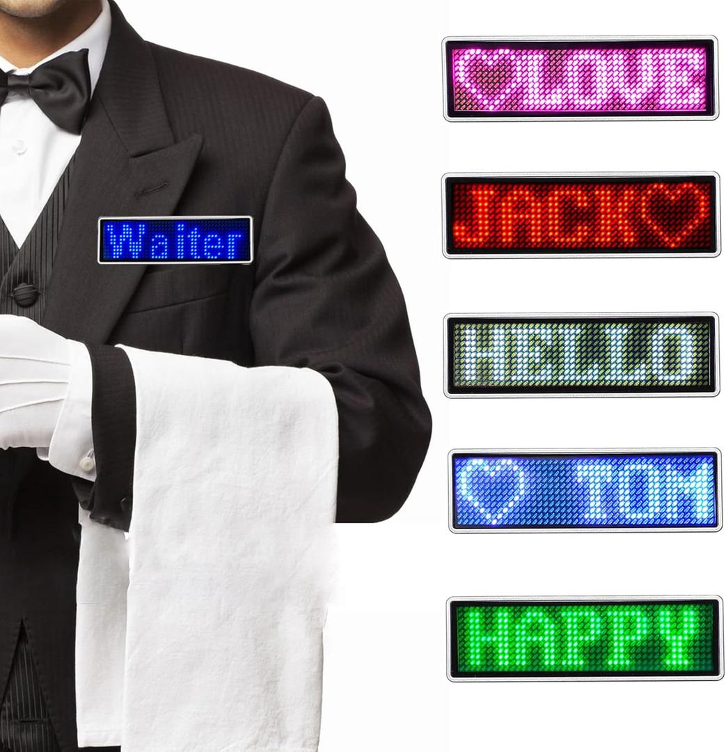 LED Name Badges Business Card Badges Business Card Screen Scrolling for Restaurant Shop Party Bar led Name Board(Blue)