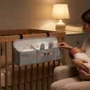 Adorable Bunny Hanging Diaper Caddy: 3-in-1 Heavy Duty Bassinet Organizer Attachment & Diaper Holder for Crib - Reinforced Oxford Cloth Storage - Stylish Gray Nursery Essential for New Parents