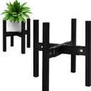 Rnined Adjustable Plant Stand Indoor,Bamboo Mid Century Modern Plants Stands, Stable Plant Holder,Fit 8 9 10 11 12 inch Pots (Pot & Plant Not Included)(Black)