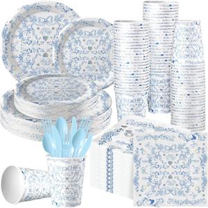 175 Pcs Something Blue Before I Do Bridal Shower Party Tableware Sets Something Blue Paper Plates Cup and Napkins Bridal Shower Disposable Tableware for 25 Guests for Wedding Engagement Bachelorette