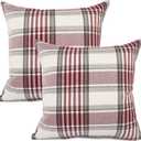 YOUR SMILE Christmas Retro Farmhouse Buffalo Tartan Chequer Plaid Cotton Linen Decorative Throw Pillow Case Cushion Cover Pillowcase for Sofa 18 x 18 Inch, Set of 2, Red/Stripe