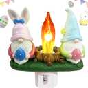 Gnomes Campfire Flickering Nightlight, Rabbit Night Light Plug into Wall Easter Night Light with Switch, Gnomes Decorations for Home (Easter Gnomes)