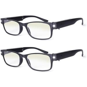 OKH Lighted Up Reading Glasses Rechargeable Bright LED Readers with Rechargeable Lights for Women Men (Rectangle-black-2pcs)