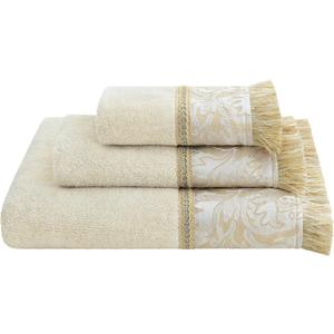 Loom and Mill Luxury Cotton Bath Towel Set 3 Piece-1 Bath Towel 1 Hand Towel 1 Wash Cloth, Ultra Soft Decorative Towel Sets Highly Absorbent for Bathroom, Elegant Floral Design(Ivory-Beige Gold) 