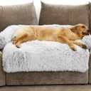 Calming Dog Bed Fluffy Plush Dog Mat for Furniture Protector with Removable Washable Cover for Large Medium Small Dogs and Cats (Extra Large (53x39.3x6), Light Grey)