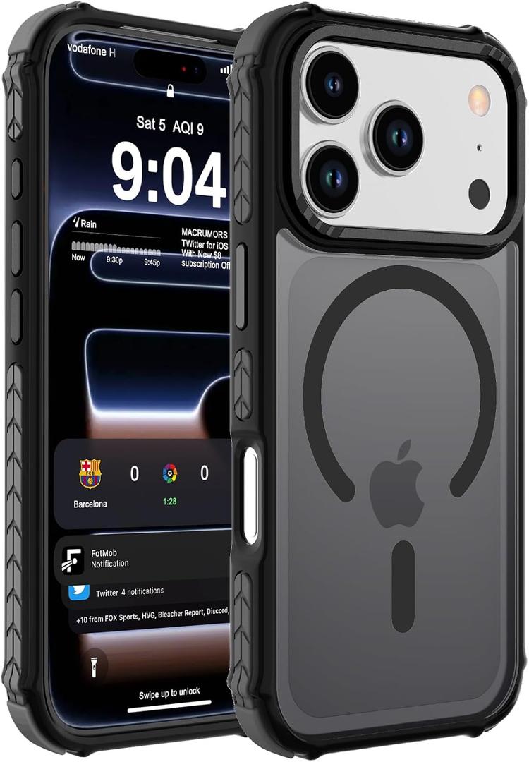DEERLAMN Strong Magnetic Case for iPhone 17 Pro 6.3-Inch,[Compatible with Magsafe][Military Grade Drop Protection] Translucent Matte Shockproof Protective Phone Cover-Frosted Black