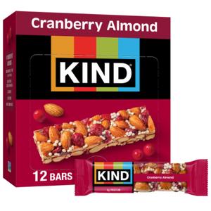 KIND Healthy Snacks Bars, Cranberry Almond, Gluten Free, High Fiber Snacks, 5g Protein, 12 Count (EXP 06/25/27)