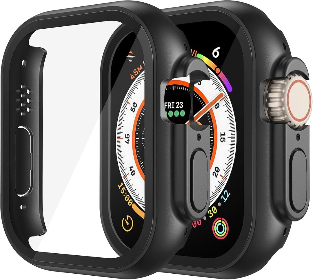 2 x Misxi 2 Pack Hard PC Case Built in Tempered Glass Compatible with 49mm Apple Watch Ultra 3 / Ultra 2 / Ultra, Thin Protective Case with Screen Protector for iWatch Ultra3/Ultra2/Ultra, Shockproof Cover with Button, Black