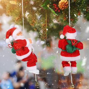 Electric Climbing Santa Claus on Rope Ladder Funny Plush Santa Claus Climbing Ladder Up and Down Figure with Music Christmas Tree Xmas Fireplace Holiday Home Party Decorations Hanging Ornaments